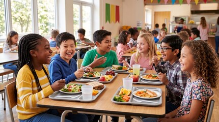 Obraz premium Children Enjoying School Lunch Together