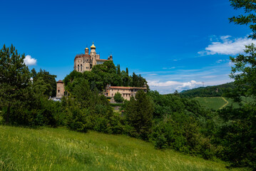 Rocchetta Mattei historic castle facade with eclectic architecture and medieval towers in Italy  © Yuliya Ihnatkovich