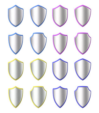 Set of metal shields isolated on a transparent background