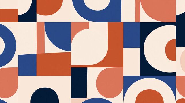 Abstract Geometric Pattern with Retro Mid Century Shapes