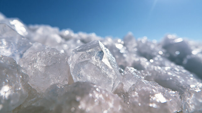 Macro Close Up of Natural Salt Crystals Under Bright Sunlight