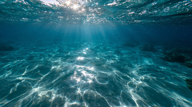 Underwater View of Sunlight Beams in Crystal Clear Ocean