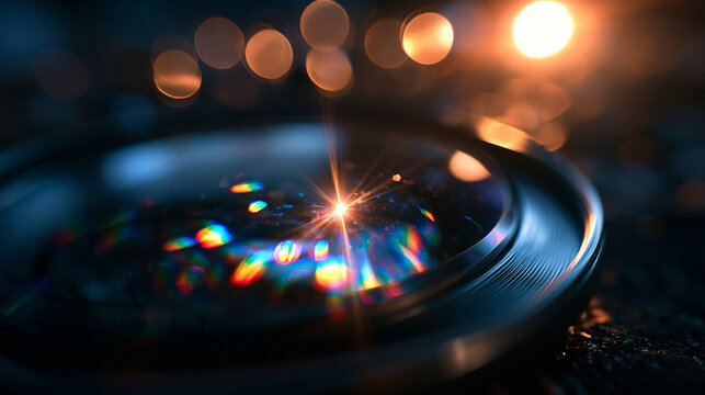 Camera Lens with Optical Light Flare and Bokeh Background