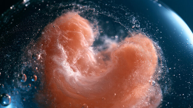 Abstract Swirling Pink Cloud in Liquid Bubble