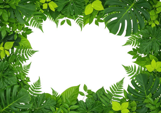 Tropical leaves frame isolated on white background