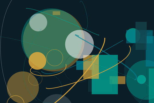 Dark abstract graphic design with layered circles and rectangles, abstract