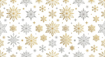 Fototapeta premium Seamless winter christmas pattern with silver and gold snowflakes, christmas