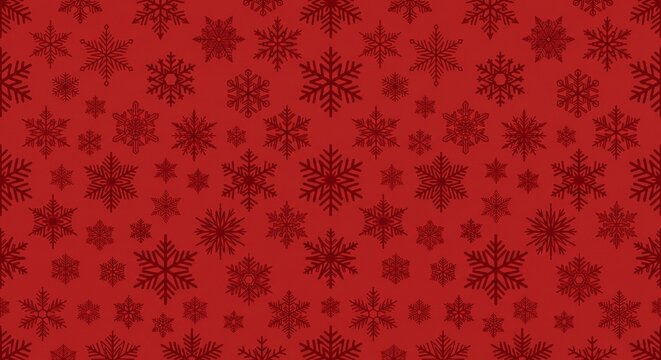 Seamless red christmas background pattern with detailed snowflakes, christmas