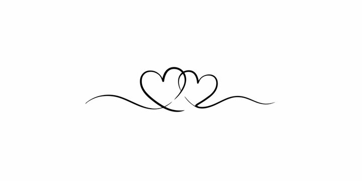 Continuous line drawing of two hearts, romantic symbol