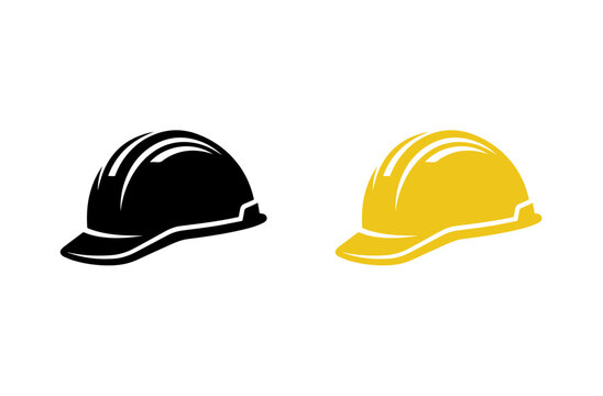 Two hard hats vector icon set safety helmet in black and yellow colors
