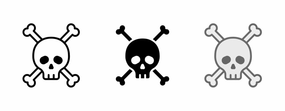 Skull and crossbones icon set, danger or poison symbol, vector illustration
