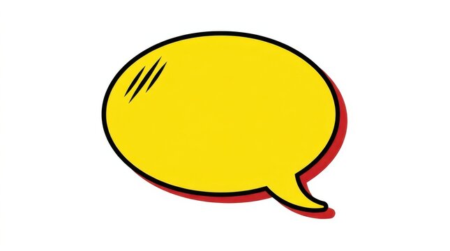 A yellow comic book speech bubble with black outline and red shadow sits against a white background balloon thought dialogue