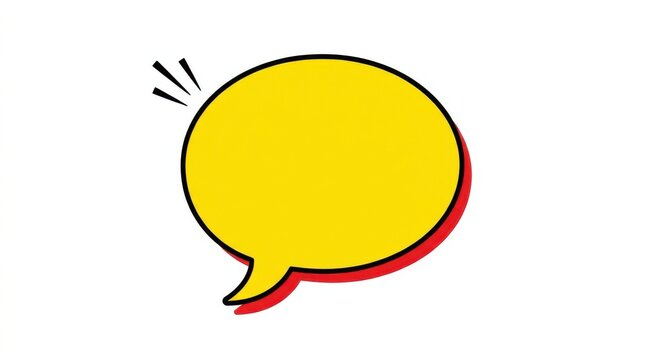 A yellow speech bubble with a red outline and black lines extends from the upper right corner isolated on white