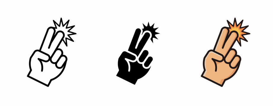 Two finger tap gesture icon set, vector illustration of hand tapping with two fingers
