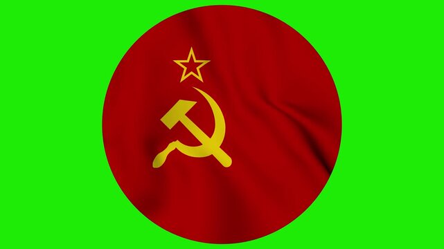USSR Soviet Union Flag in Circle Shape on Green Screen Chroma Key 4K Motion Graphic Loop