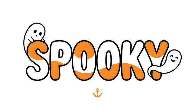 Hand-drawn spooky Halloween typography with playful ghost doodles and bold orange letters