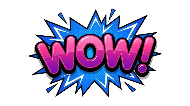 Comic book style word bubble with the exclamation wow set against a vibrant blue starburst background speech burst vector illustration