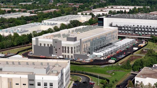 Aerial view of a modern data center under construction