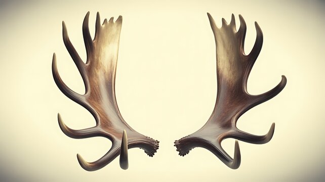Large brown deer antlers isolated on a bright background