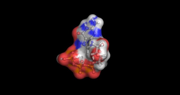 GTP, guanosine triphosphate essential nucleotide for cellular energy transfer, signal transduction, and protein synthesis, 3D molecule spinning, 4K