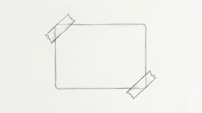 A rectangular piece of paper secured with adhesive tape is depicted in a graphite sketch attachment binding cardboard cellulose clipped