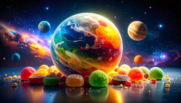 Gummy candy world in outer space universe