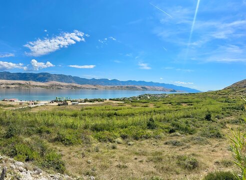 Ausblick auf den Strand Plaža Sveti Duh, Pag/ Kroatien