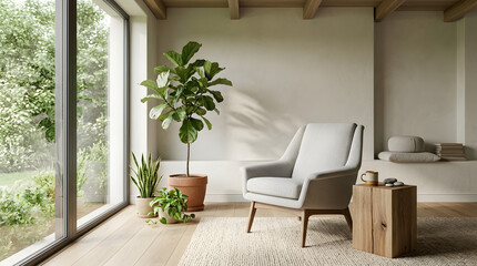 Fototapeta premium Calm modern wellness interior for mindfulness and mental wellbeing