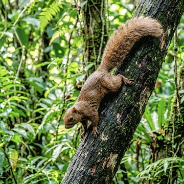 Irrawaddy Squirrel Climbing Tropical Tree
