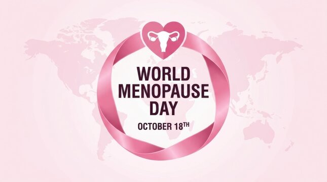 Pink ribbon encircling a stylized uterus illustration commemorates world menopause day on october eighteenth awareness gynecology vector graphic design