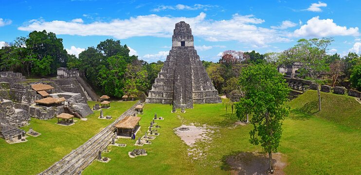 Great plaza and Temple of the Grand Jaguar panorama, Tikal, Guatemala.