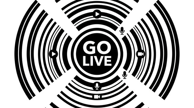 Black and white Go Live streaming broadcast icon.