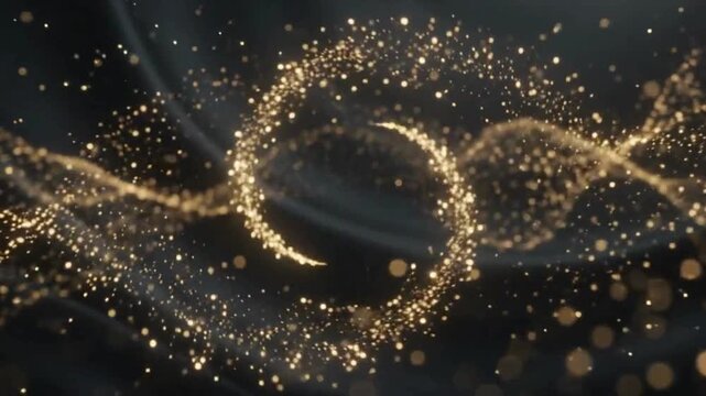 Luxury Elegant Gold Particle Spiral Revealing Glowing 2027 Text on Silk