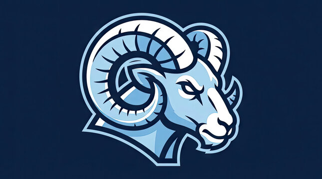 Profile view ram head sports mascot logo.