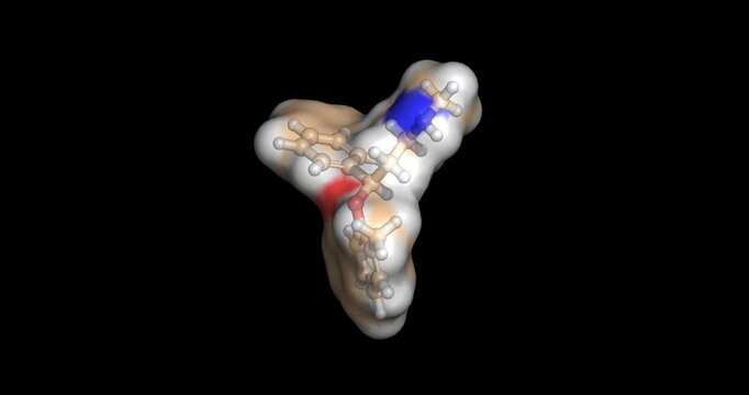 Atomoxetine, selective norepinephrine reuptake inhibitor medication for attention deficit hyperactivity disorder (ADHD), 3D molecule 4K spinning