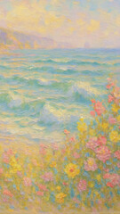 Fototapeta premium Serene pastel seascape painting