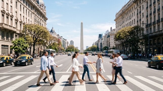 Business People Walking on Pedestrian Crossing in Buenos Aires