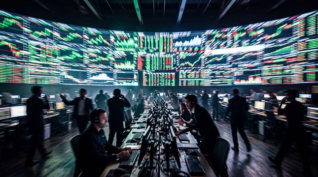 Stock Traders Working in Modern Financial Trading Exchange Floor