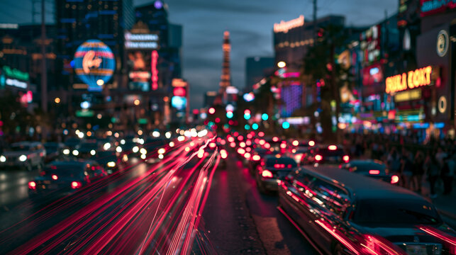 Night Traffic and Light Trails on Las Vegas Strip