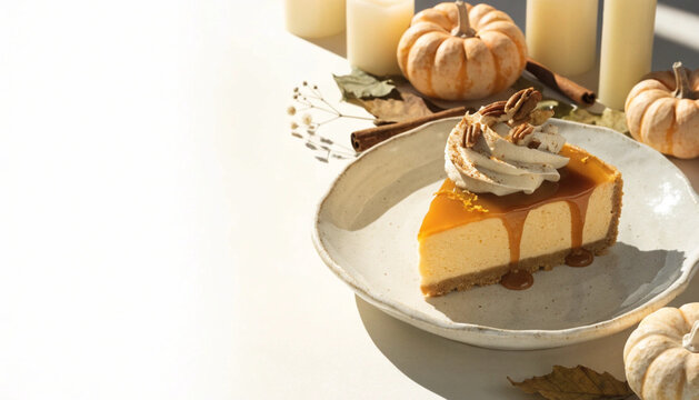 Pumpkin Cheesecake with Caramel and Autumn Details