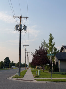 Utility pole lines against a clear sky in Bozeman Montana