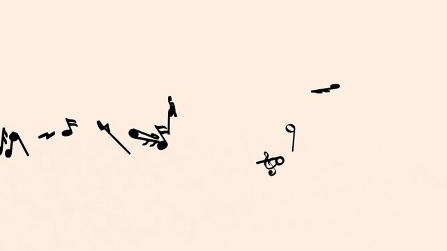 Black musical notes rolling and moving forward in one direction