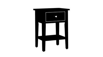 Fototapeta premium Black silhouette of a modern nightstand with one drawer and a shelf