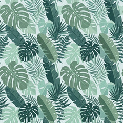 Seamless green tropical jungle leaf botanical pattern