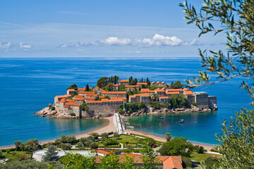 Naklejka premium Sveti Stefan island resort in Montenegro, scenic Adriatic Sea