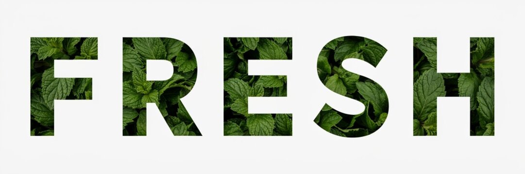 Fresh leafy text typography illustration set, eco organic nature festive vector artwork