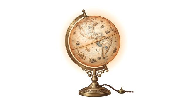 Vintage Globe Lamp Aged Texture Brass Base &mdash; Amber Warm Decor Detailed Vector
