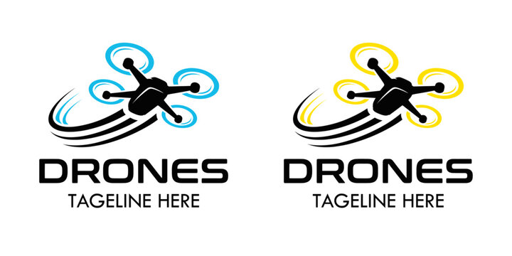Professional drone logo design template featuring a modern flying quadcopter icon for technology and aerial photography business branding