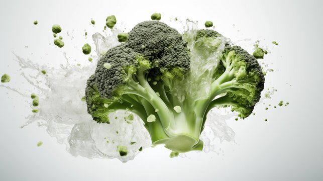 Fresh broccoli vegetable splash splatter action dynamic   healthy tumble food green diet 
