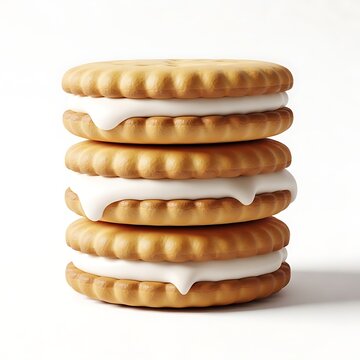 A delicious stack of sweet creamfilled sandwich cookies isolated on a white background